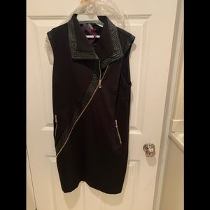 Black leather trimmed dress